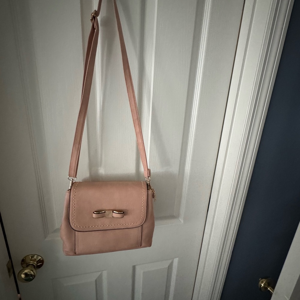 Pink Crossbody Shoulder Bag with Bow Accent
